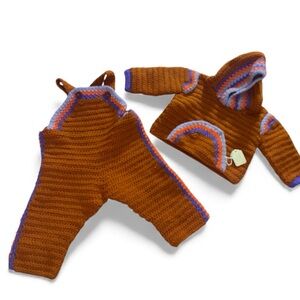 Handmade Crochet Overalls and Matching Hooded Sweater Hoodie Crocheted 6 Month +